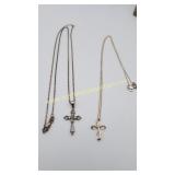 2) Sterling Silver Cross Pendants & Necklaces