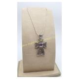 Sterling Silver Heavy Amethyst Cross Pendant &