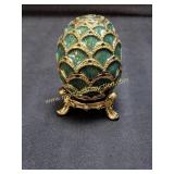 Vintage Green & Gold Enamel Egg With Egg Pendant