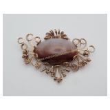 Vintage Picture Jasper & Gold Plated Wire Brooch