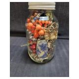 Glass Jar Filled With Wearable Jewelry, Earrings,