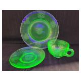 Vintage Hazel Atlas Fruits Green Vaseline Glass