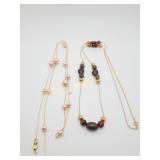 2 Vintage Long Gold Tone Beaded Necklaces