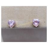Vintage 14K Yellow Gold Pink Hearts Earrings