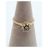 Vintage 10K Yellow Gold Sapphire Diamond Tulip