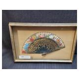 Vintage Hand Painted Fan In Shadow Box