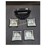 Vintage Black Glass Ash Trays Western Shine