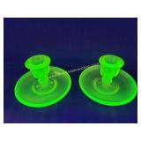 Vintage Topaz Vaseline Glass Candle Holders