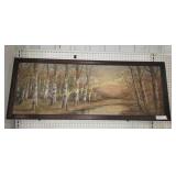 Large Antique Painting / Lake Scene On Canvas