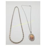 2 Silver Tone Chains & 1 Pendant