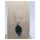 Vintage Sterling Silver Green Stone Fish Pendant