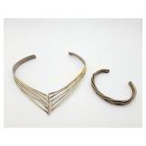 Vintage Brass Choker & Bracelet Mid Century