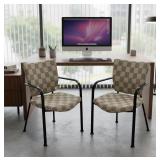 Pair Of Guest Chairs, Tan Upholstery