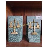 Green Marble Bookends - Scales of Justice