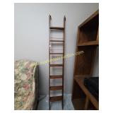 Vintage Oak Library Ladder, Brass