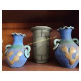Mexican Pottery - Blue Brass Cactus & Urn