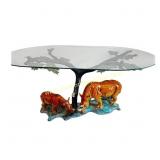 Bronze Rhinoceros Coffee Table Glass Top DAMAGED