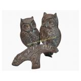 Vintage MCM Heavy Brass Owls On A Branch Figure