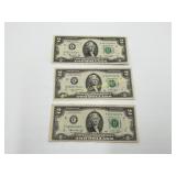 1976 $2 Bills US Currency - 3) Bills to the lot