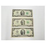 1976 $2 Bills US Currency - 3) Bills to the lot