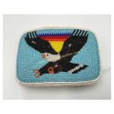Beaded Belt Buckle EAGLE - Blue background with