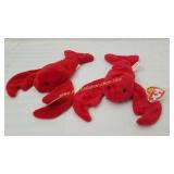 2 Vintage 1993 Beanie Baby PINCHERS Plush Toys