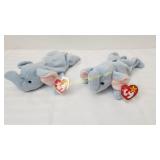 2 Vintage 1995 Beanie Baby PEANUT Light Blue