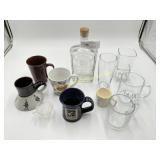 Misc Bar Ware, Empty Whiskey Bottle, Mugs