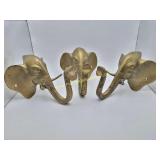 3) Vintage MCM Brass Elephants Wall Hangers