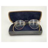 Gold-Plated Antique Eyeglasses Spectacles in case