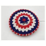 Seed Beaded Belt Buckle Red, White, Blue - Suede