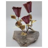 MCM Brass Metal Art Rose Sculpture Mounted on
