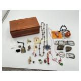 Vintage Lane Cedar Small Box w Misc Jewelry &