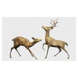 Vintage MCM Large Brass Deer Buck & Doe