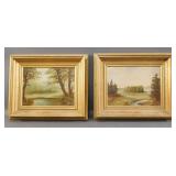 Treed Landscape Oils on Board in Gilt Frames