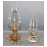 (2) Glass Oil Lamps With Chimneys