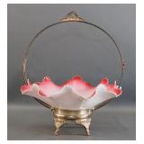Victorian Blown Glass Cranberry Bride's Basket