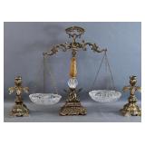 Ornate Balance Scale With Glass Bowls