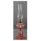 Pressed Glass Oil Lamp in Queen of Hearts Pattern