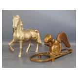 Large Cast Brass Nut Cracker and Horse Figurine