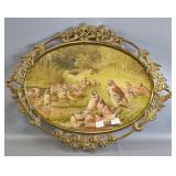 Victorian Ornate Brass Oval Frame/ Tray