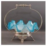 Cased Sapphire Blue Glass Brides Basket