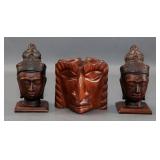 SE Asian Carved Buddha Heads & Tiki-Style Ashtray