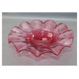 Large Chalet Canada Cranberry Glass Bowl