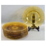 (10) Amber Glass Plates w Etched Sunflower Design