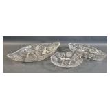 (3) Cut Glass Serving Dishes with Etched Patterns