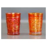 Pair of Marigold Carnival Glass Tumblers
