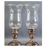 Silver Plate Candlesticks with Hurricane Shades