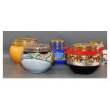 Five Ceramic Bowls with Brass Flower Frogs