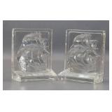 Pair of Clear Glass Sailing Ship Bookends